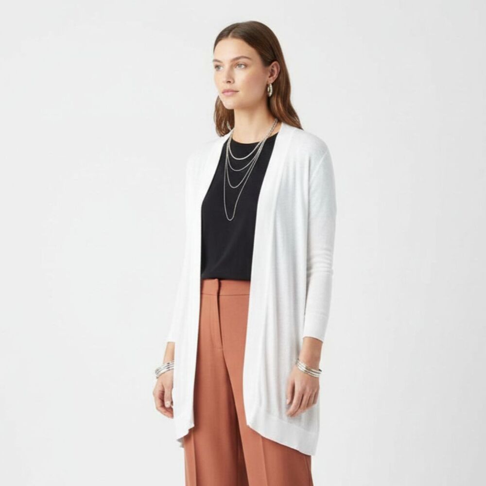 Joan Vass White Button Front Long Cardigan Sweater NEW L